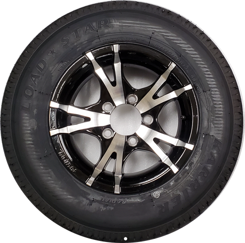 Pneu et roue en aluminium usiné noir à rayons en V de 13 po ST175/80R13 D Plage de charge