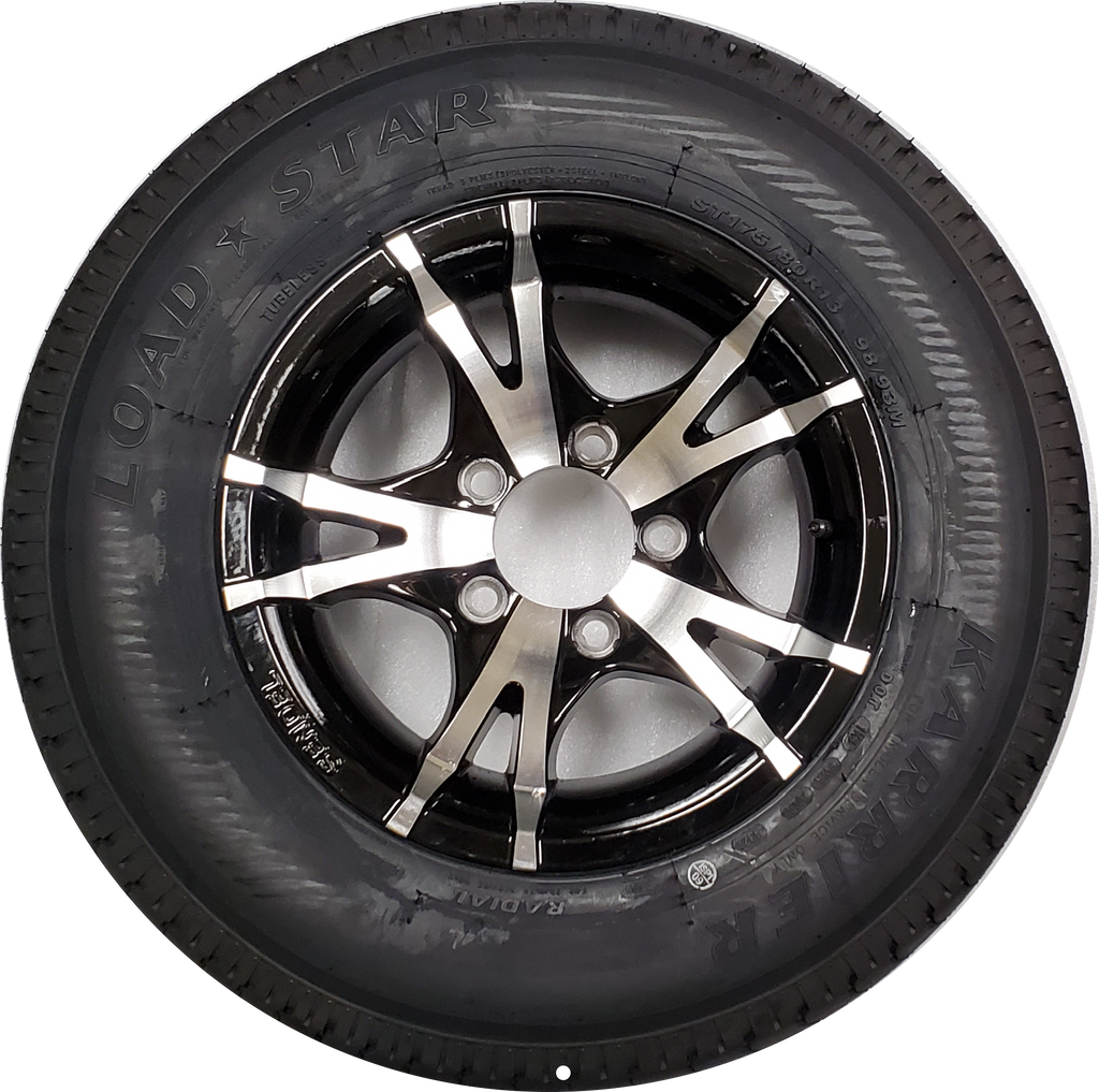 13″ Black Machined V-Spoke Aluminum Tire & Wheel ST175/80R13 D Load Range