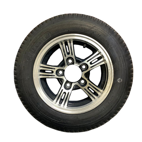 Neumático y rueda de aluminio mecanizado de metal negro AM02 de 4,80 x 12 ″, rango de carga C, diagonal